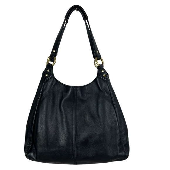 COACH Black Leather Soho Campbell Hobo Shoulder Bag Brass Hardware Buckle Front - Picture 4 of 13